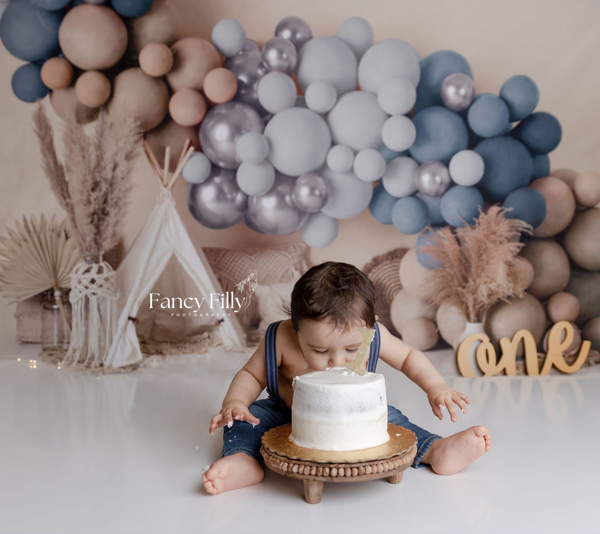 Kate Boho Ballons Zelt Hintergrund blau von Mandy Ringe Photography - Kate Backdrop.de