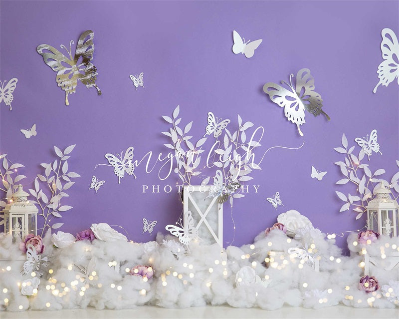 Kate Eisig Schmetterling Violett Hintergrund Winter von Megan Leigh Photography