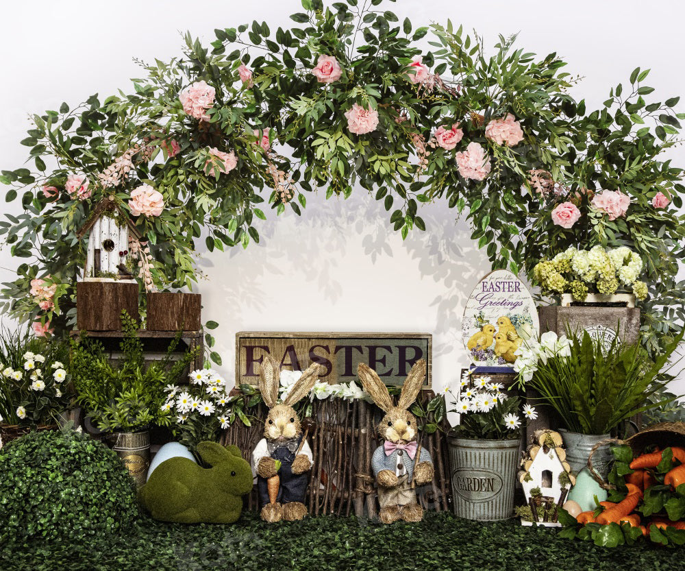 Kate Ostern Floral Arch Bunny Garden Hintergrund für Fotografie