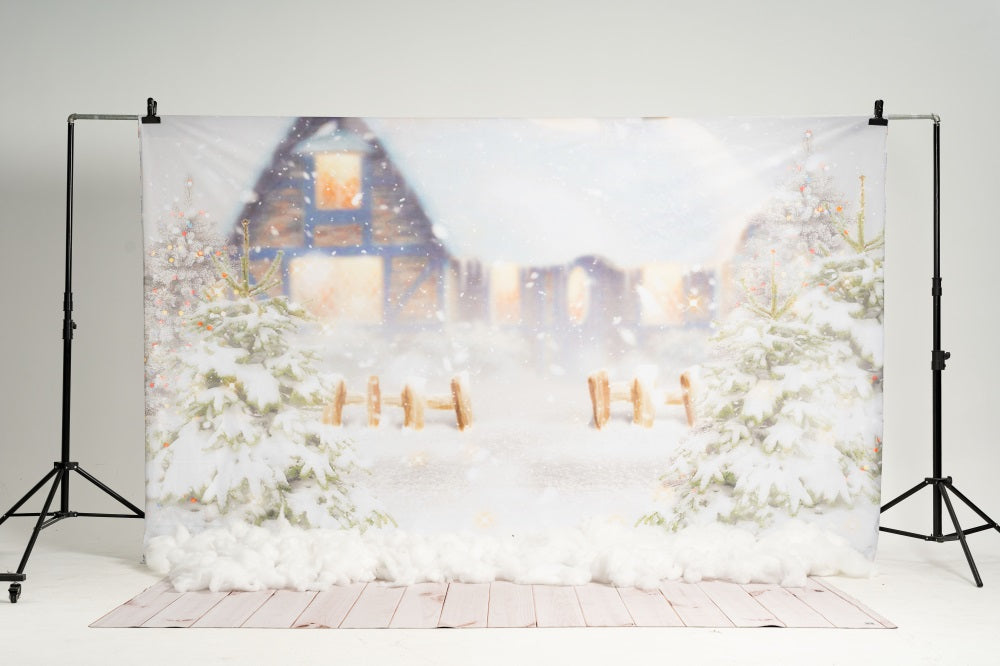 Kate Weihnachten Hintergrund Schnee Haus Baum für Fotografie - Kate Backdrop.de