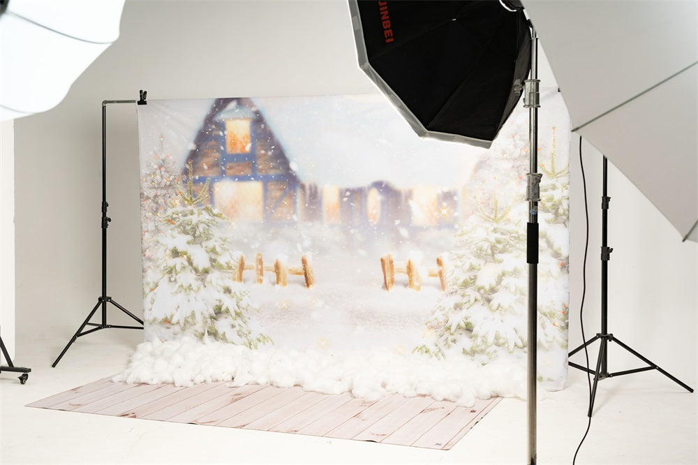 Kate Weihnachten Hintergrund Schnee Haus Baum für Fotografie - Kate Backdrop.de