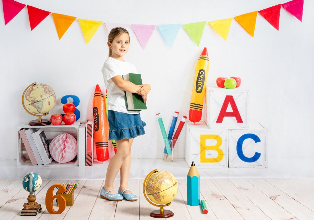 Kate Einschulung  Schule Hintergrund Wachsmalstift für Fotografie - Kate Backdrop.de