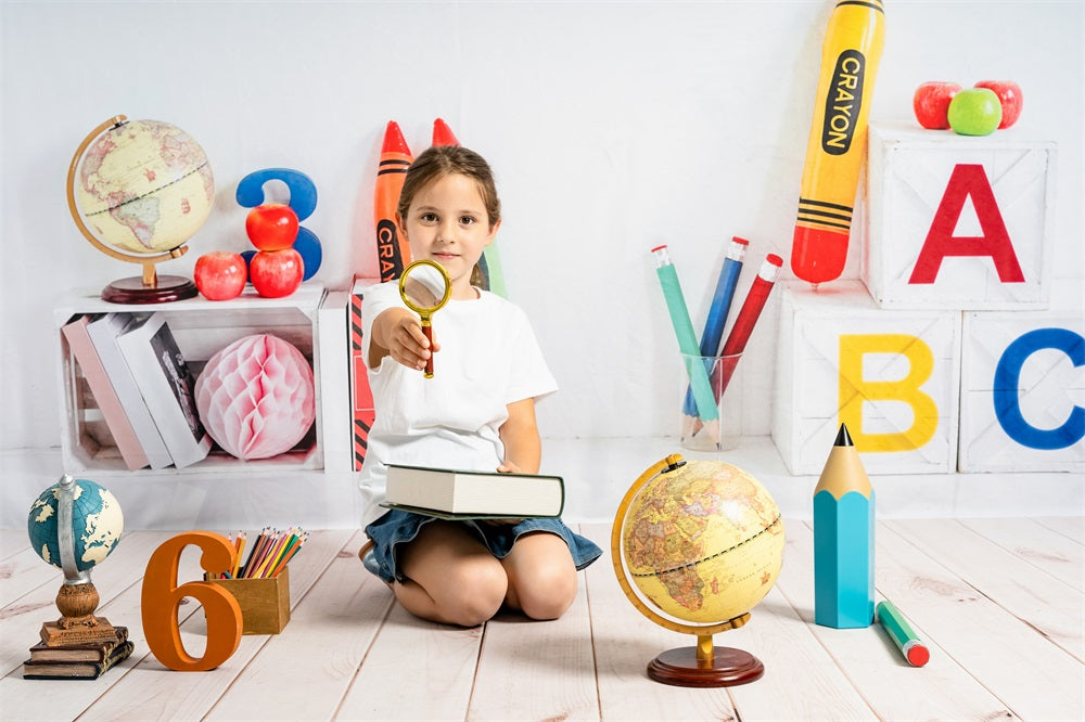 Kate Einschulung  Schule Hintergrund Wachsmalstift für Fotografie - Kate Backdrop.de