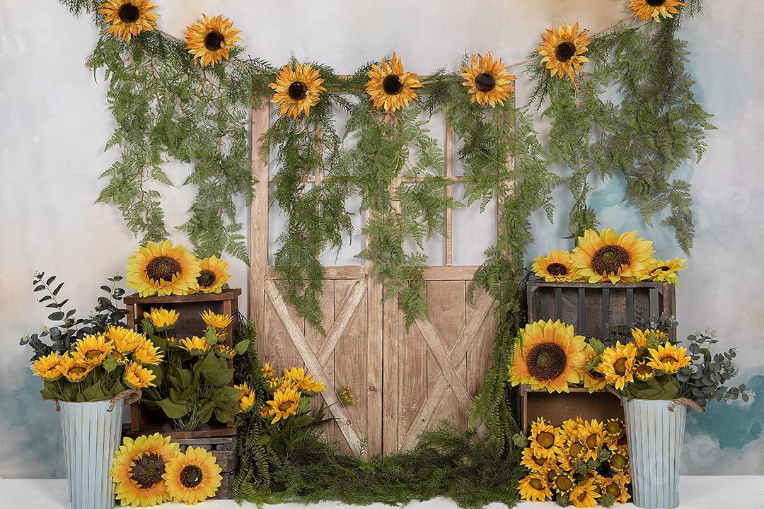 Kate Frühling Sonnenblumen Reben Tür Hintergrund Entworfen von Emetselch - Kate Backdrop.de