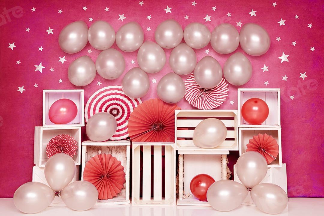 Kate Cake Smash rosa Luftballons Mädchen Party Geburtstag Hintergrund  von Emetselch - Kate Backdrop.de