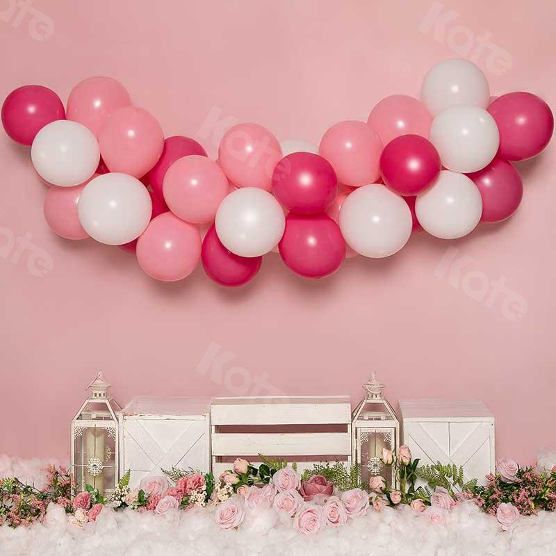 Kate Cake Smash Blumen Luftballons rosa Geburtstag Hintergrund von Emetselch - Kate Backdrop.de