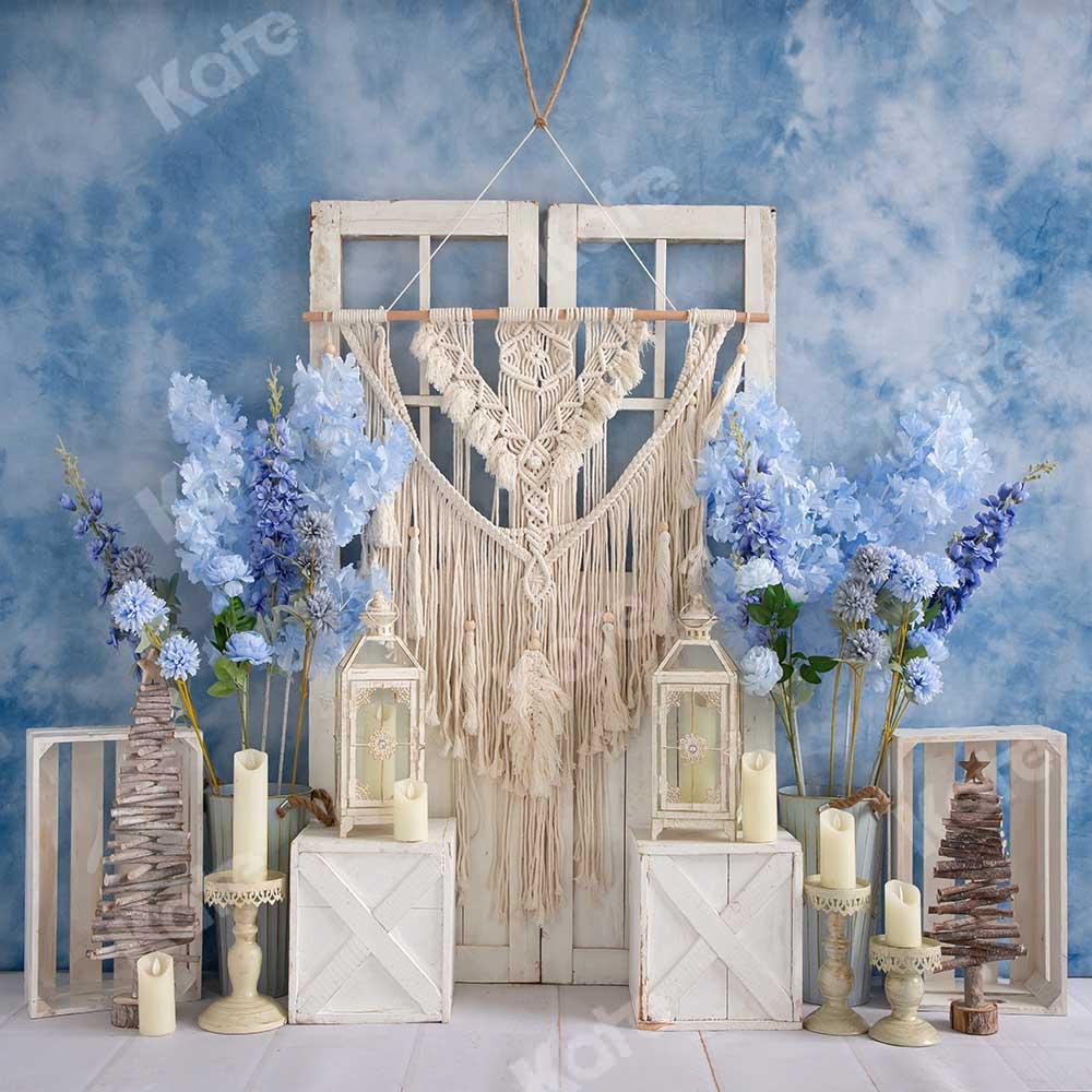 Kate Boho Blaue Blumen Cake Smash Scheunentor Geburtstag Hintergrund von Emetselch - Kate Backdrop.de