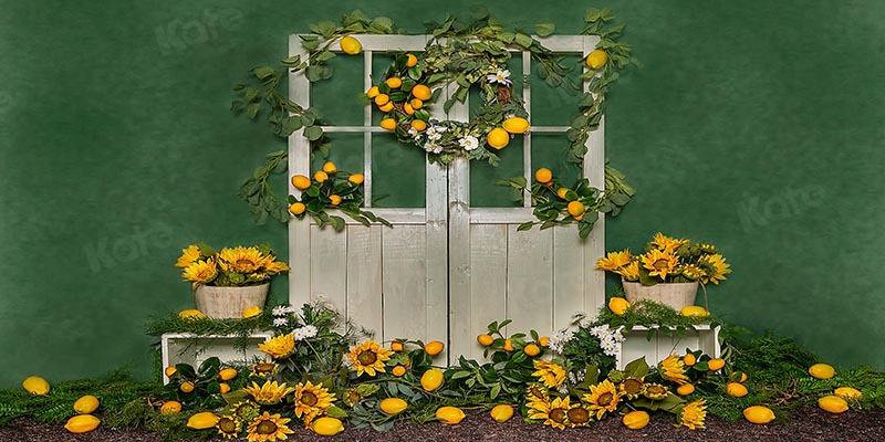 Kate Geburtstag Sommer Hintergrund Zitrone Sonnenblume Scheunentor von Emetselch - Kate Backdrop.de