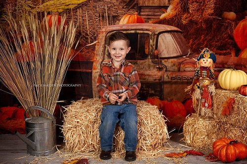 Kate Autumn Maple Forest mit Kürbissen und altem LKW Für Fotografie - Kate Backdrop.de