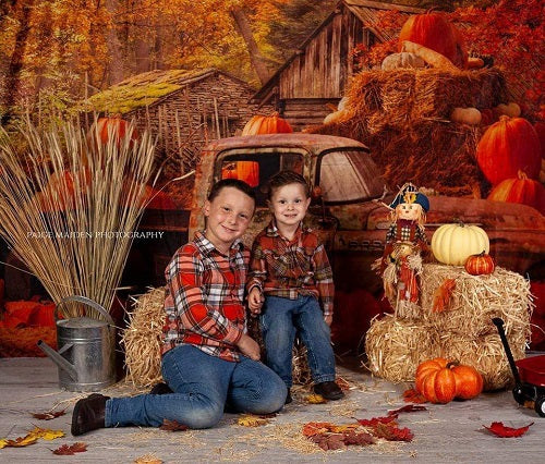 Kate Autumn Maple Forest mit Kürbissen und altem LKW Für Fotografie - Kate Backdrop.de