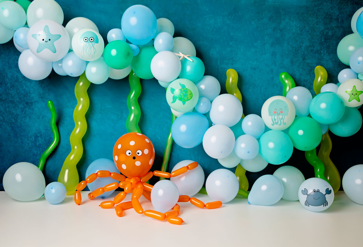 Kate Geburtstagstorte Smash Luftballons mit Muster unter dem Meer Kinder Hintergrund von Kerry Anderson - Kate Backdrop.de