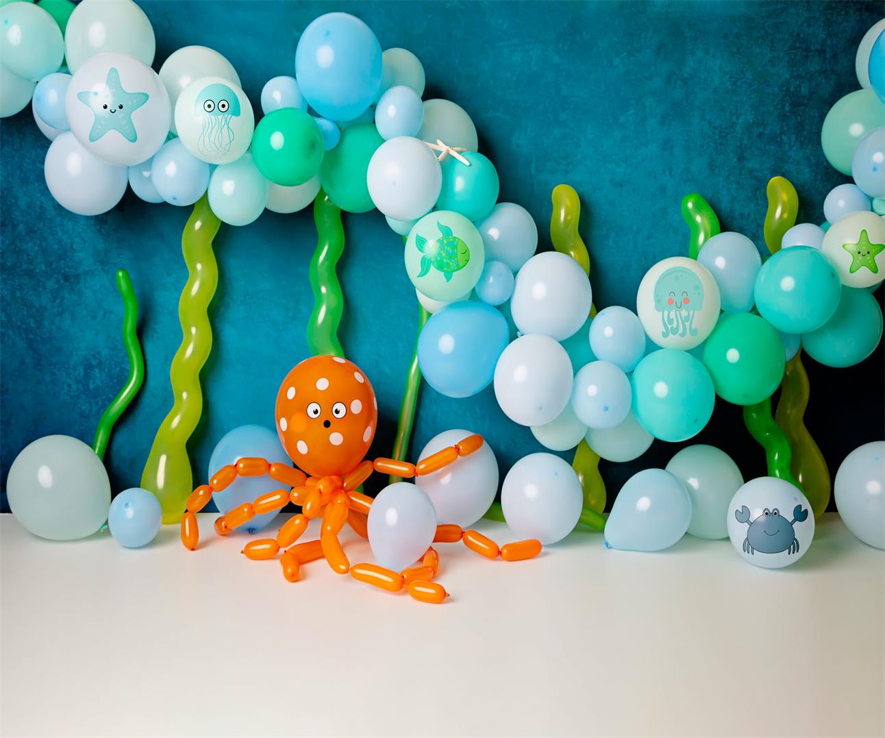 Kate Geburtstagstorte Smash Luftballons mit Muster unter dem Meer Kinder Hintergrund von Kerry Anderson - Kate Backdrop.de