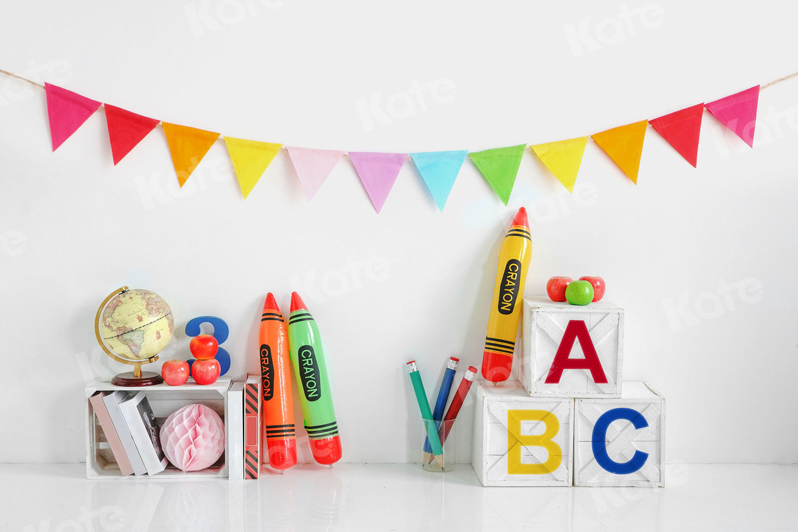 Kate Einschulung  Schule Hintergrund Wachsmalstift für Fotografie - Kate Backdrop.de