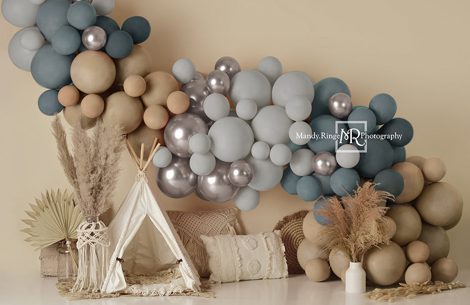 Kate Boho Ballons Zelt Hintergrund blau von Mandy Ringe Photography - Kate Backdrop.de