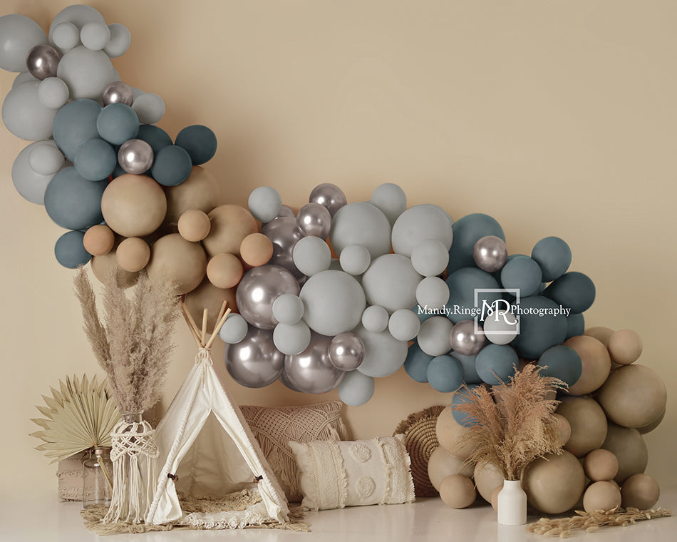 Kate Boho Ballons Zelt Hintergrund blau von Mandy Ringe Photography - Kate Backdrop.de