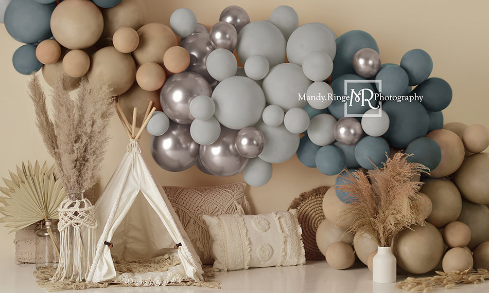 Kate Boho Ballons Zelt Hintergrund blau von Mandy Ringe Photography - Kate Backdrop.de