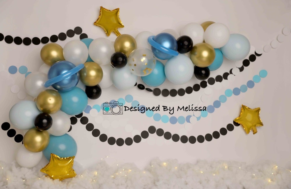 Kate Weltraum Blau Gold Hintergrund Ballons Geburtstag von Melissa King - Kate Backdrop.de