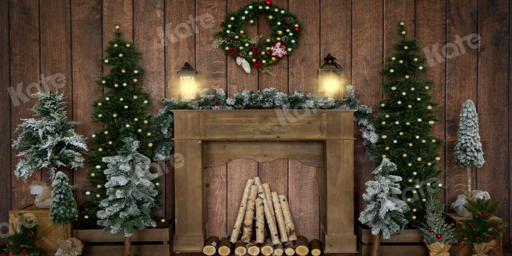 Kate Weihnachten Hintergrund Holz  Kranz Kamin von Emetselch - Kate Backdrop.de