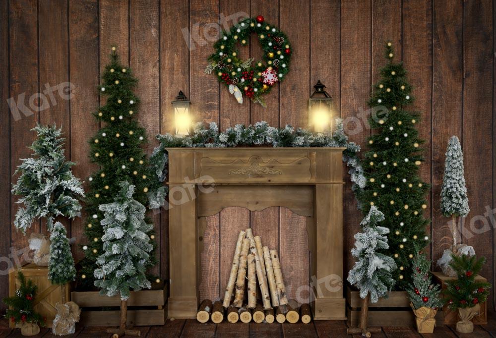 Kate Weihnachten Hintergrund Holz  Kranz Kamin von Emetselch - Kate Backdrop.de