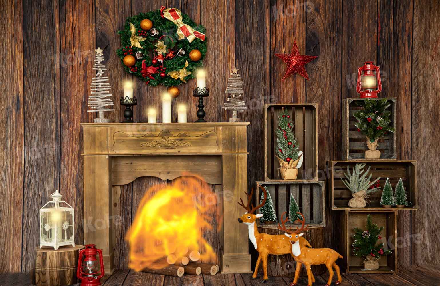 Kate Weihnachten Kamin Hintergrund Holz Haus von Emetselch - Kate Backdrop.de