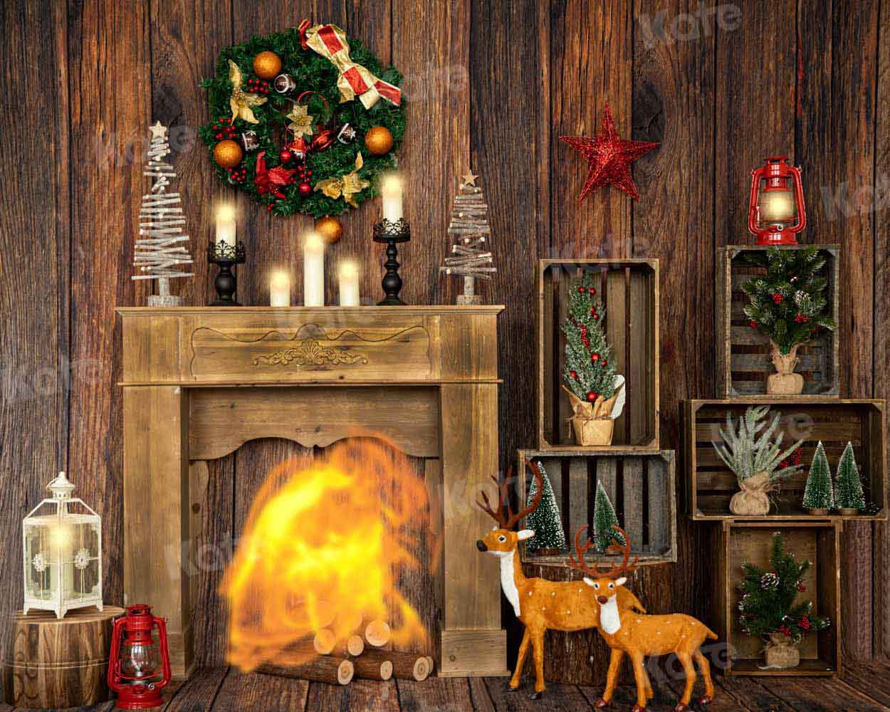 Kate Weihnachten Kamin Hintergrund Holz Haus von Emetselch - Kate Backdrop.de